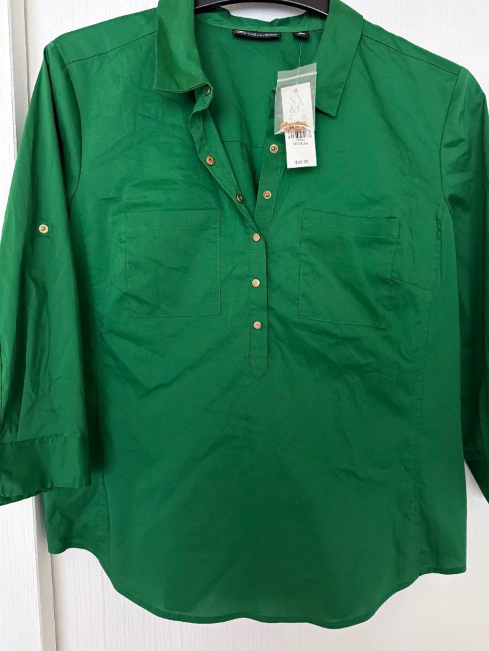 NWT New York & Company Green Utility Popover Shirt Women’s Size Medium